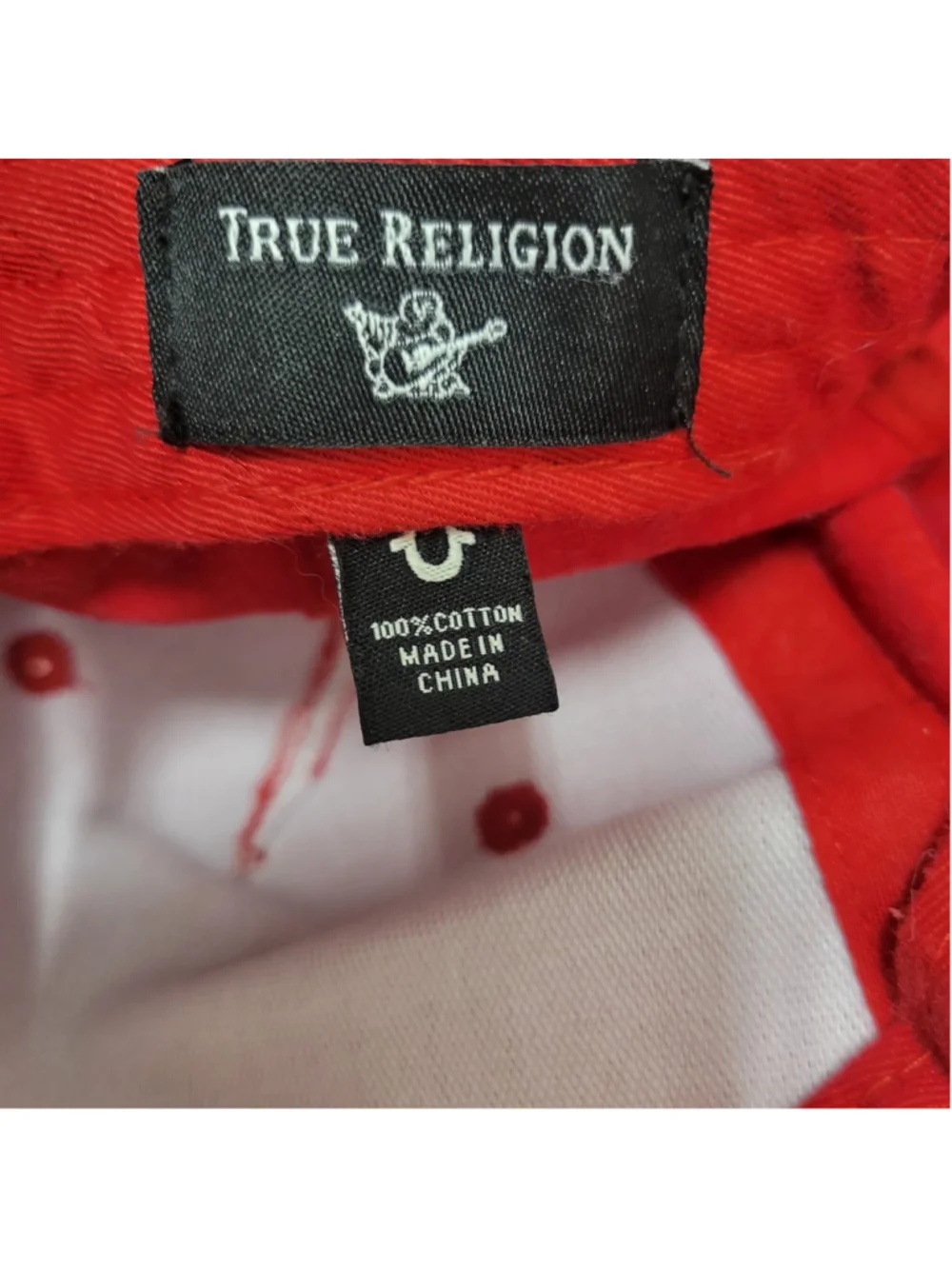 True Religion Red Embroidered Logo Adjustable Platic Snapback Cap Red Pre-owned